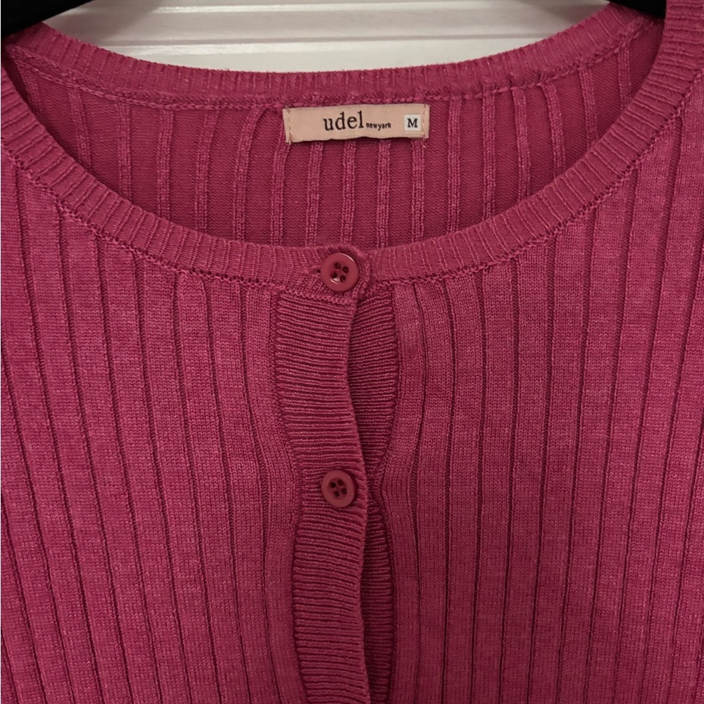 Pink Ribbed Women's Cardigan - Picture 3 of 3